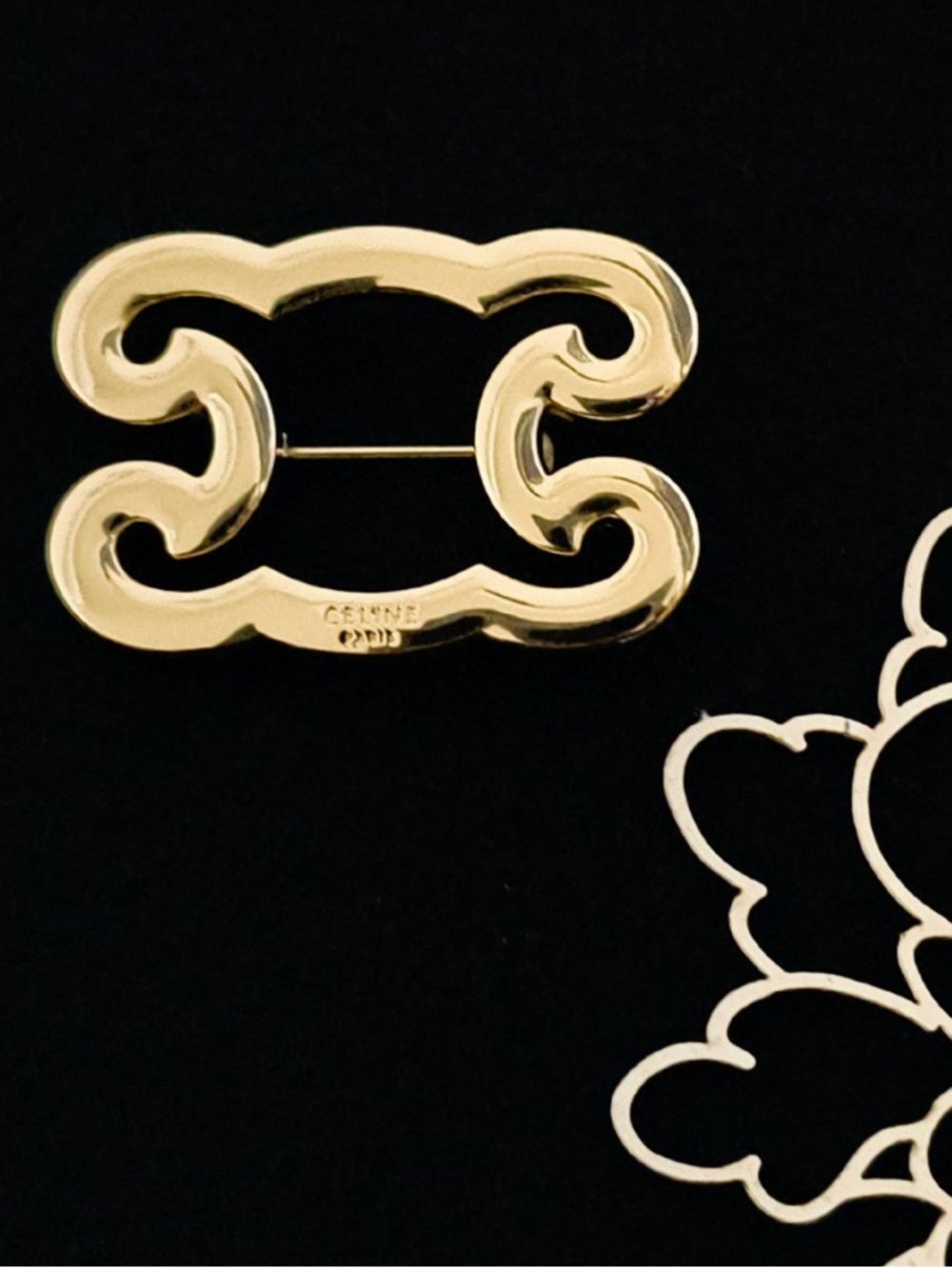 Celine. Gold Tone Triomphe Frame Brooch